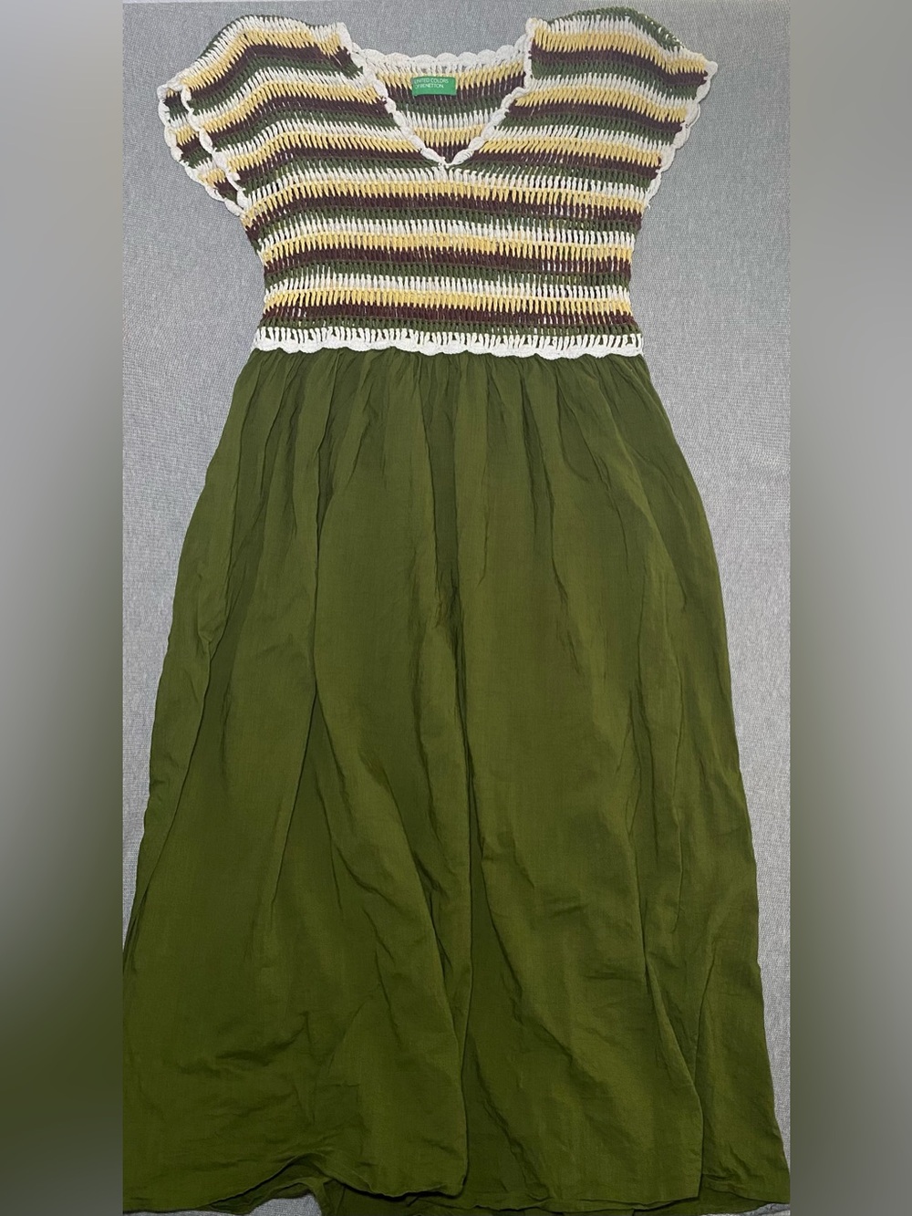 United Colors Of Benetton Crochet Knit Bodice Dress M Indie Boho - Picture 2 of 10